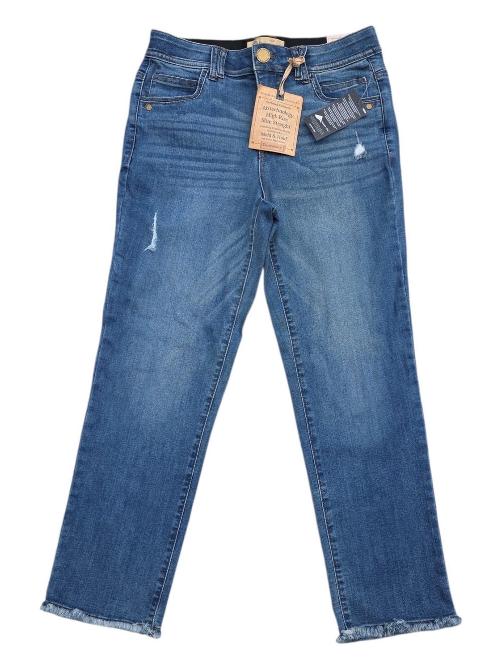 Democracy Ab Technology High Rise Slim Straight Jeans Women’s 6 NWT Raw Hem